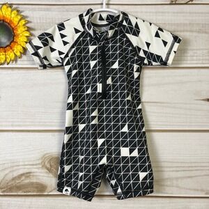 George Hats Kids Black White Geometric Rash Guard Swimsuit One Piece 6-12M